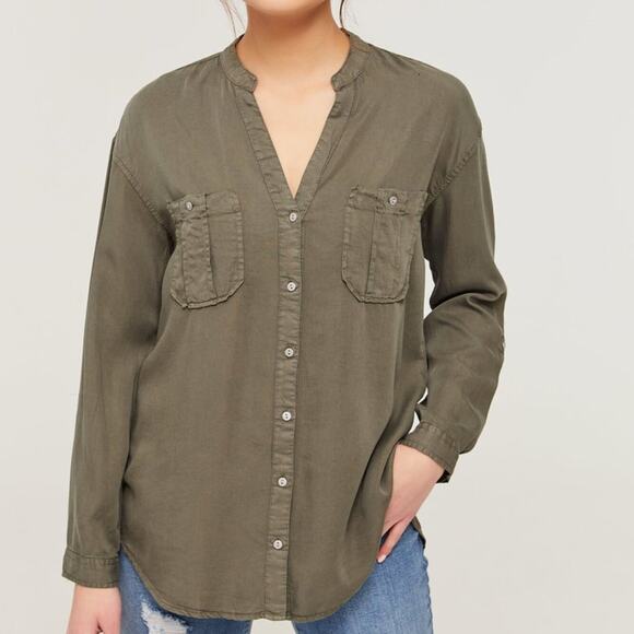 ZARA Women's Olive Green Utility Relaxed Roll Tab Sleeve Button Down Shirt Sz S - Picture 1 of 7